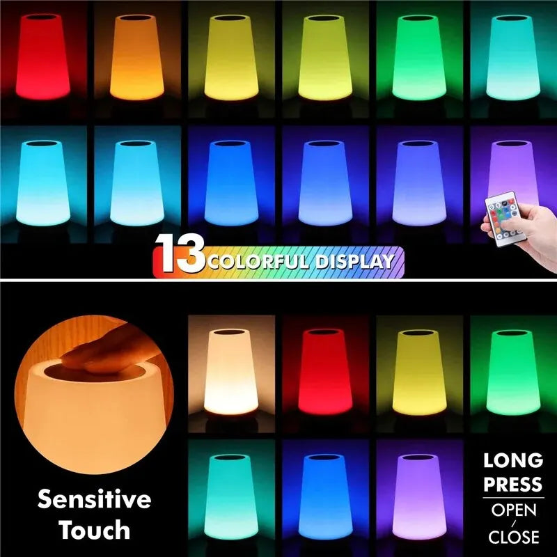 Smart LED Night Light – 13 Colors | 5 Brightness Levels | Touch & Remote Control