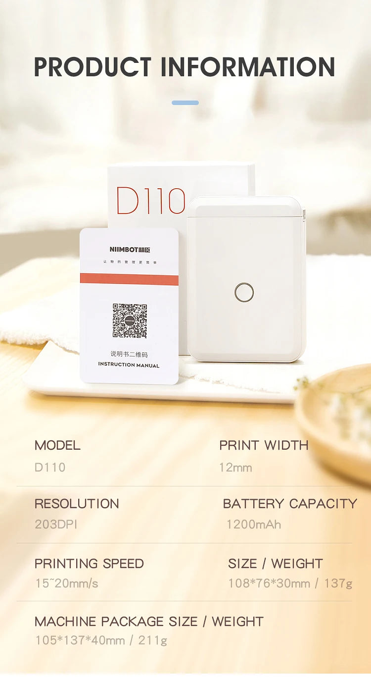 📌 NiiMbot D110 Portable Bluetooth Label Maker