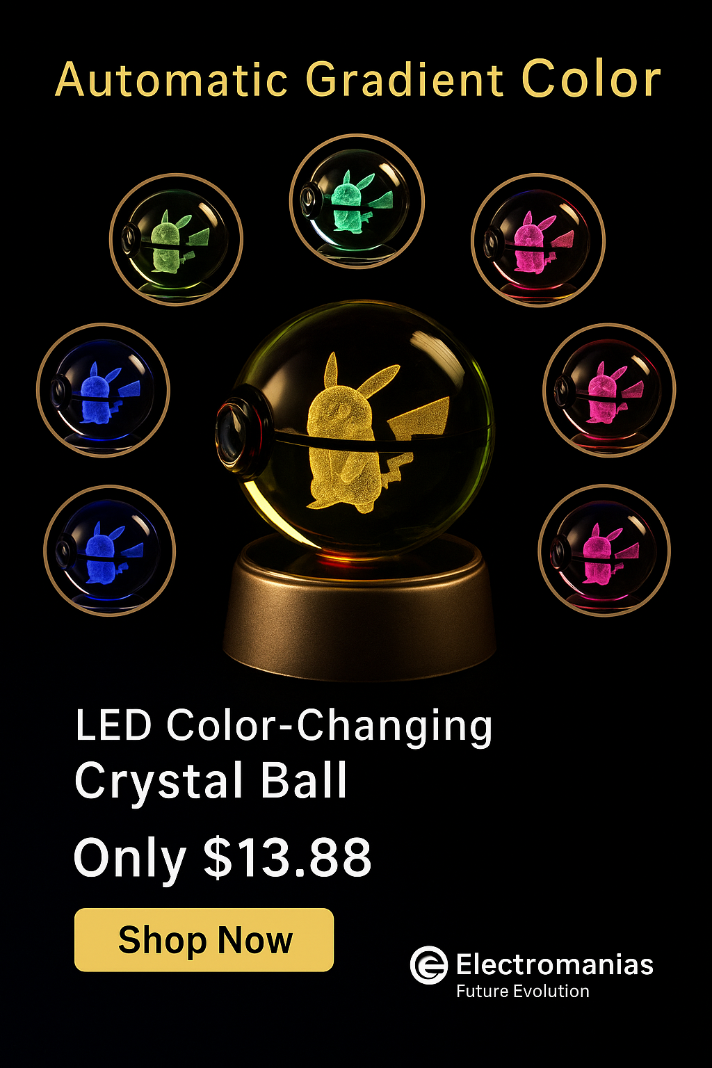 Pokémon 3D Crystal Ball Night Light with LED Base