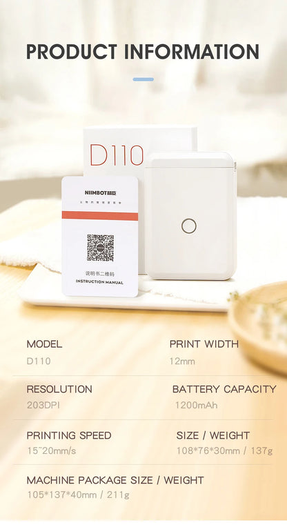 📌 NiiMbot D110 Portable Bluetooth Label Maker
