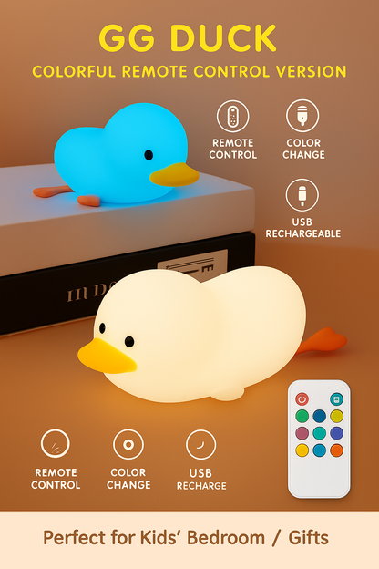 1pc Doudou Duck night light  Children's gift soft light eye care USB charging timing automatic clap silicone lamp
